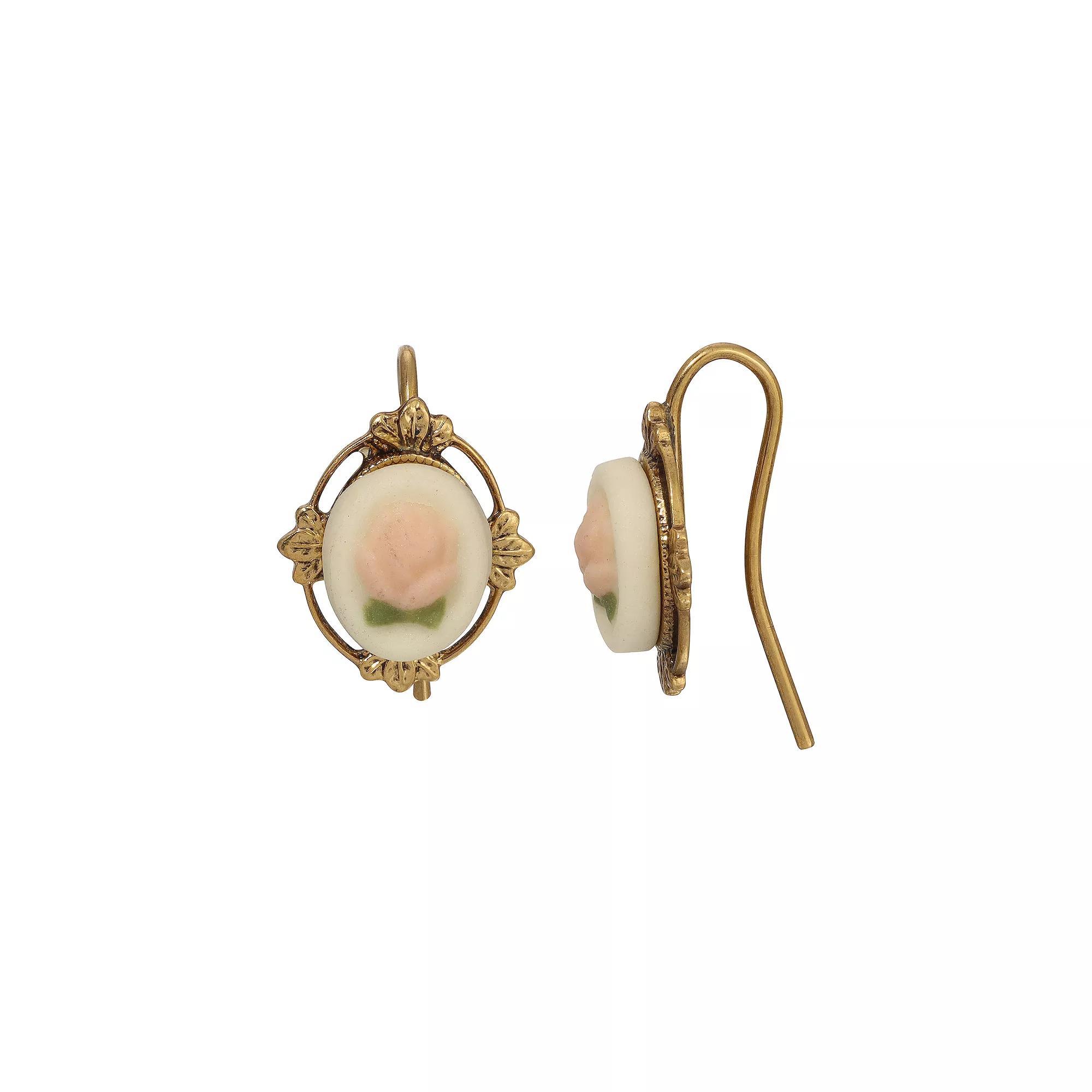 1928 Gold Tone Porcelain Flower Drop Earrings, Womens, Pink Product Image