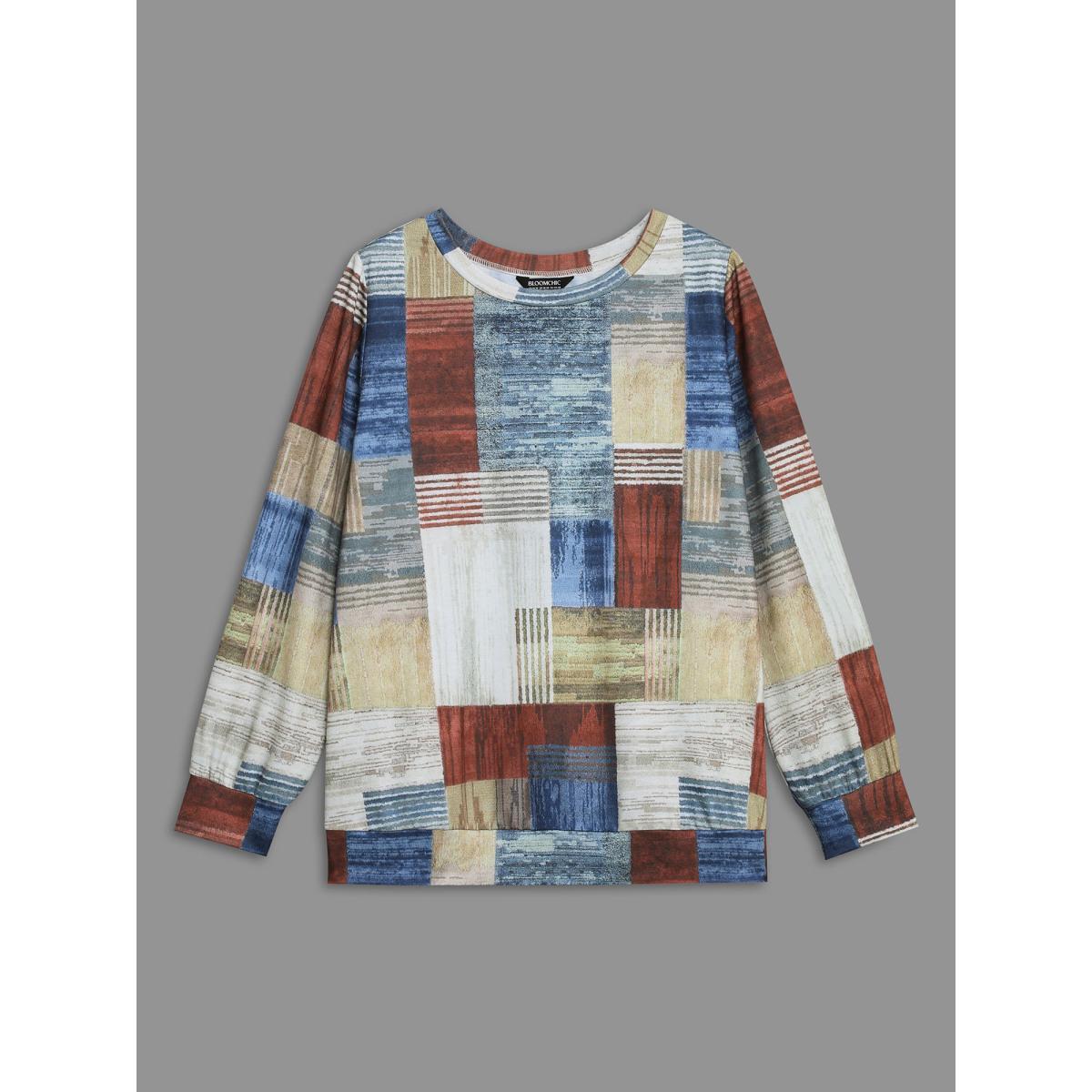 Plus Size Geometric Print Round Neck Sweatshirt Women Multicolor Casual Non Round Neck Everyday Sweatshirts BloomChic 10/M Product Image