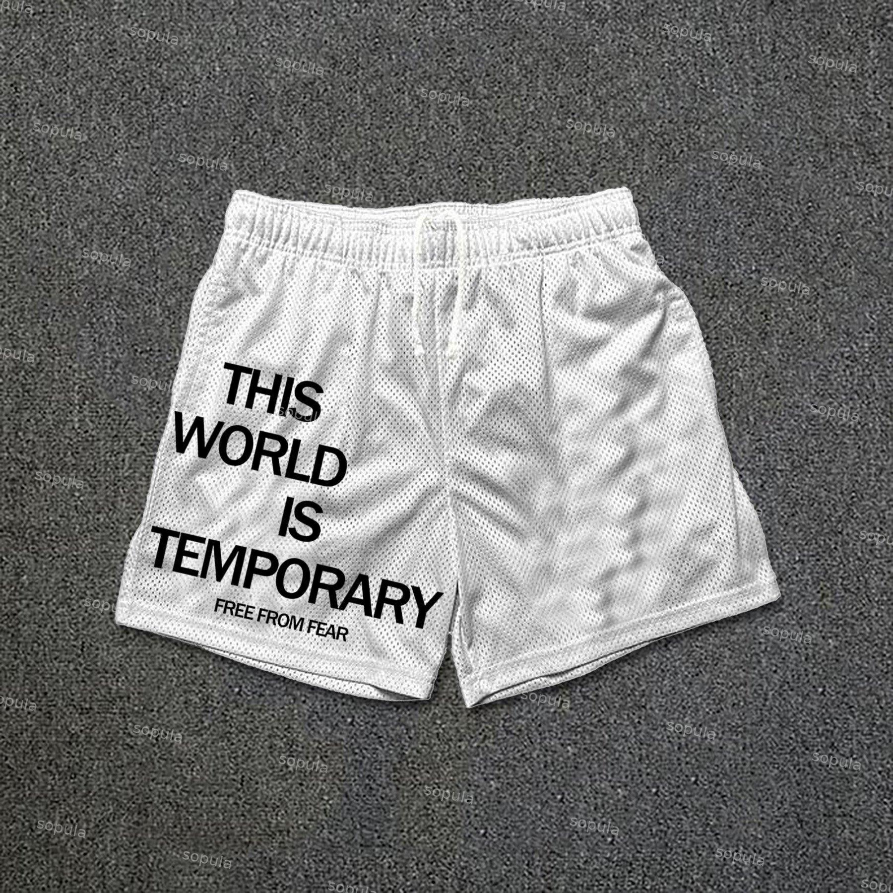 Sopula This World Is Temporary Print Drawstring Mesh Shorts Product Image