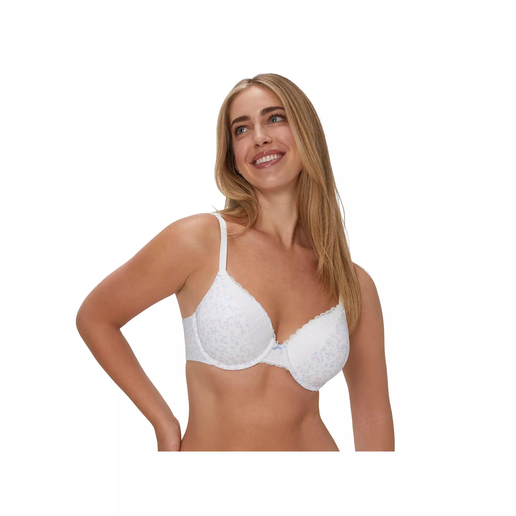Maidenform Comfort Devotion Full Coverage Lace Trim Bra 9404, Women's, Size: 34 C, White Ditsy  Blue Product Image