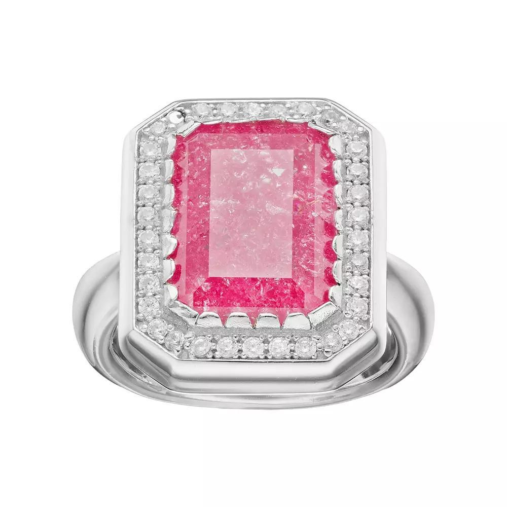 Sterling Silver Cubic Zirconia Rectangle Halo Ring, Women's, Size: 6, Pink Product Image