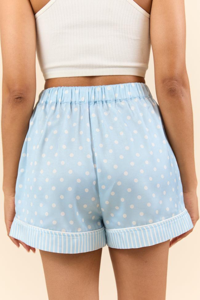 No Alarm Blue Polka Dot Satin Pajama Shorts SALE Product Image