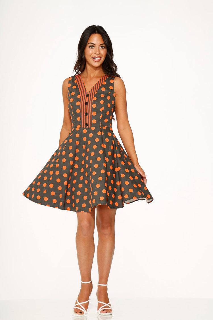 Orange Polka Dot Swing Mini Dress Product Image