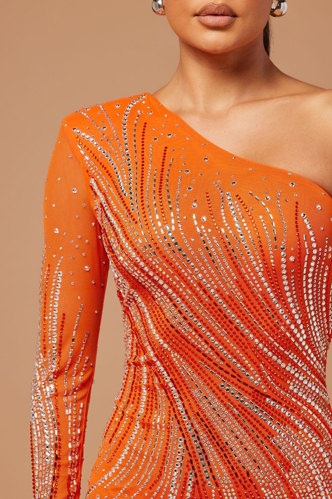Anita Embellished Midi Dress - Orange Product Image
