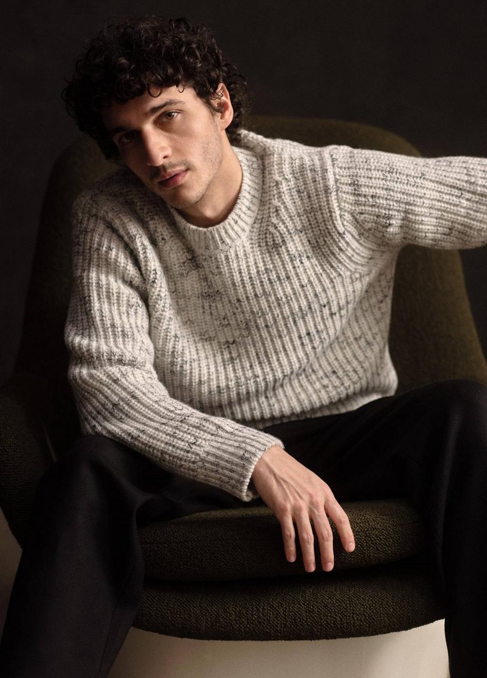 Mens Super Space-Dye Wool Crew Neck Sweater, Heather White, Size L Vince Product Image