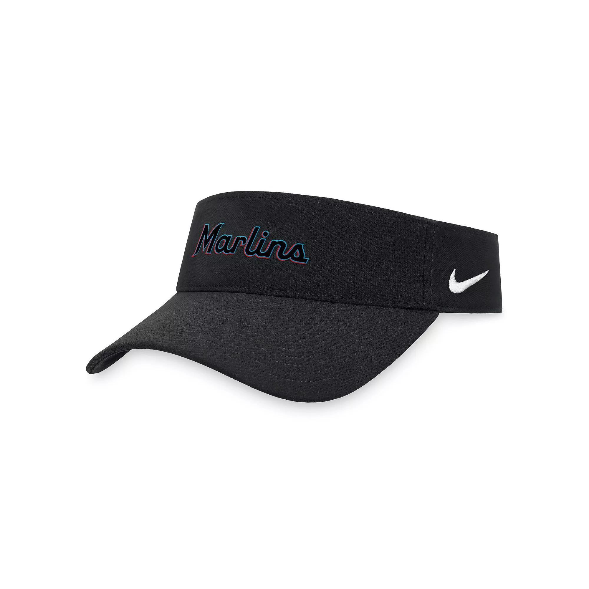 Men's Nike Black Miami Marlins Wordmark Performance Adjustable Visor Product Image