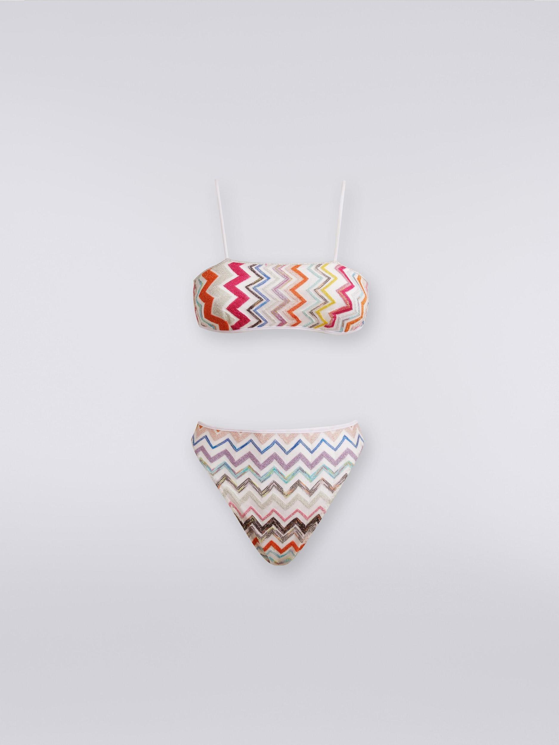 Viscose zigzag bikini with lurex and high-waisted briefs Product Image