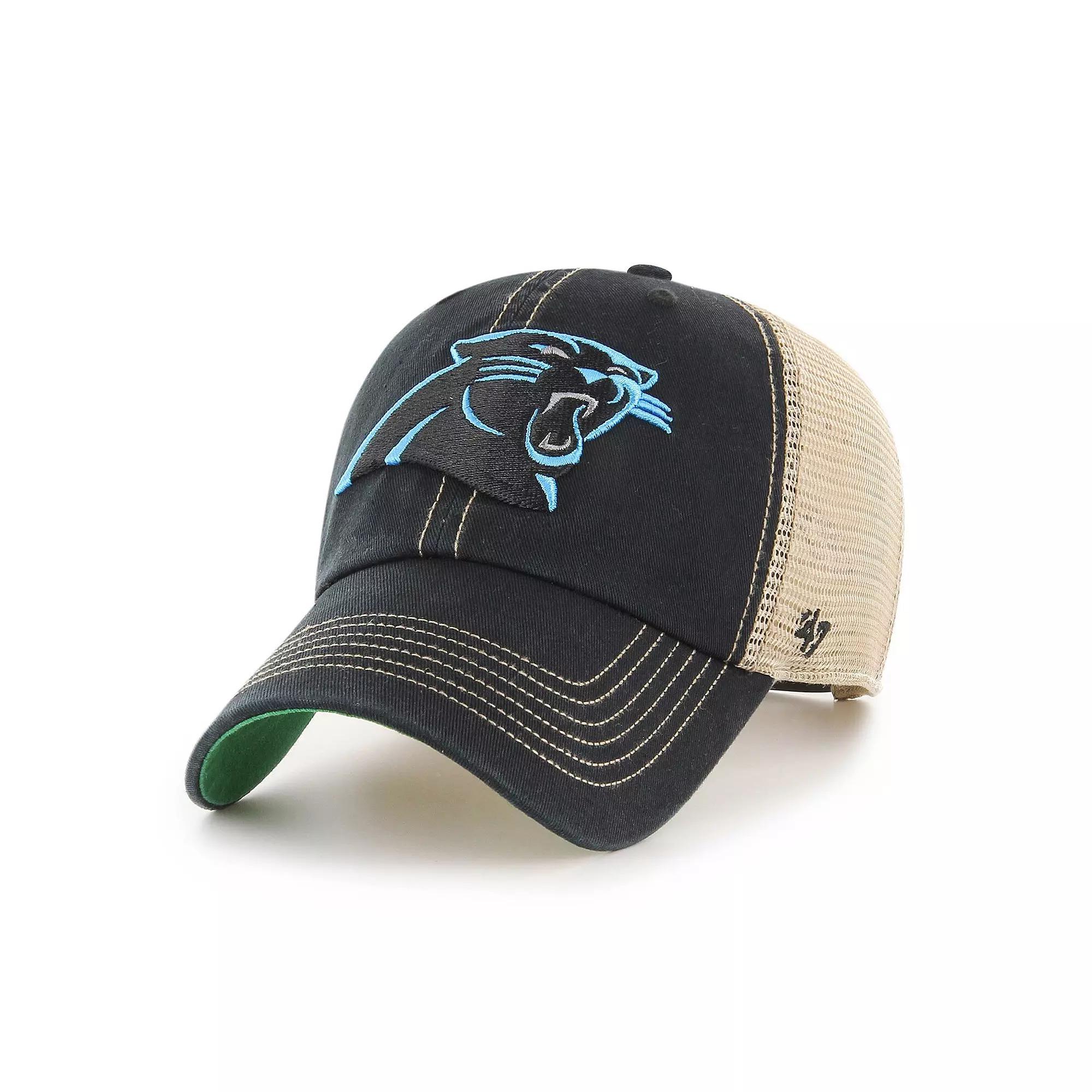 Men's '47 Black/Natural Carolina Panthers Trawler Trucker Clean Up Snapback Hat Product Image