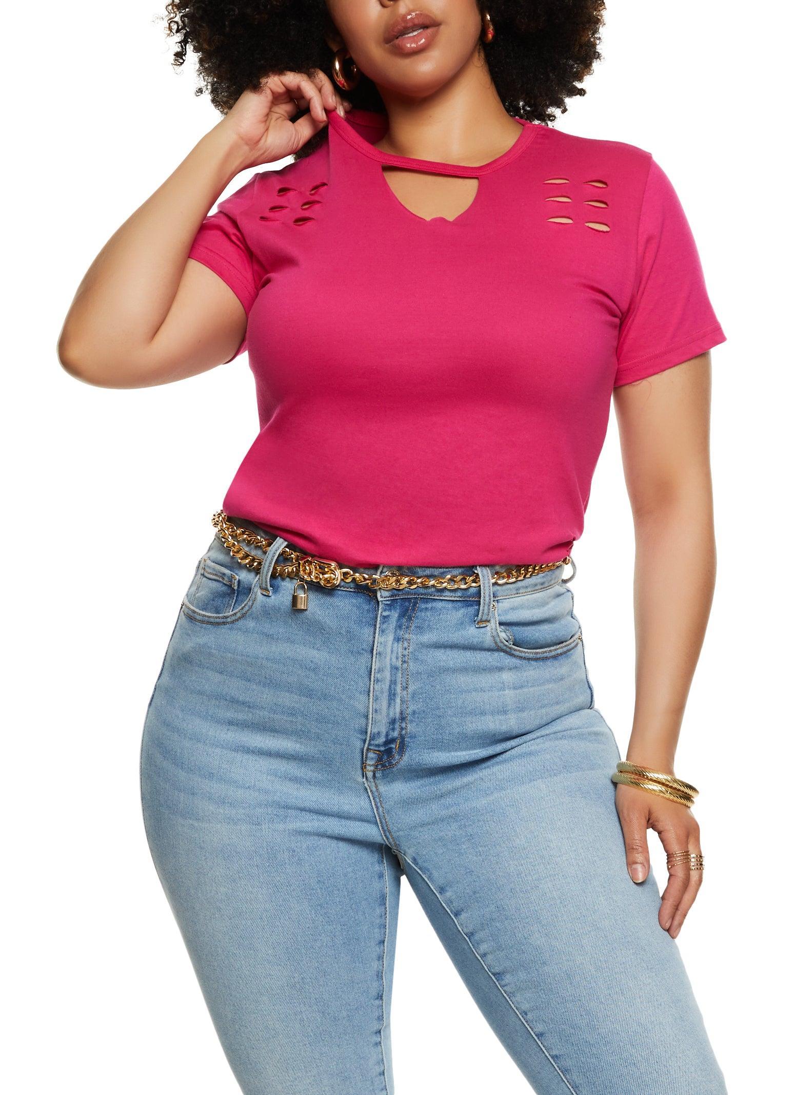 Womens Plus Size Basic Laser Cut T Shirt Product Image