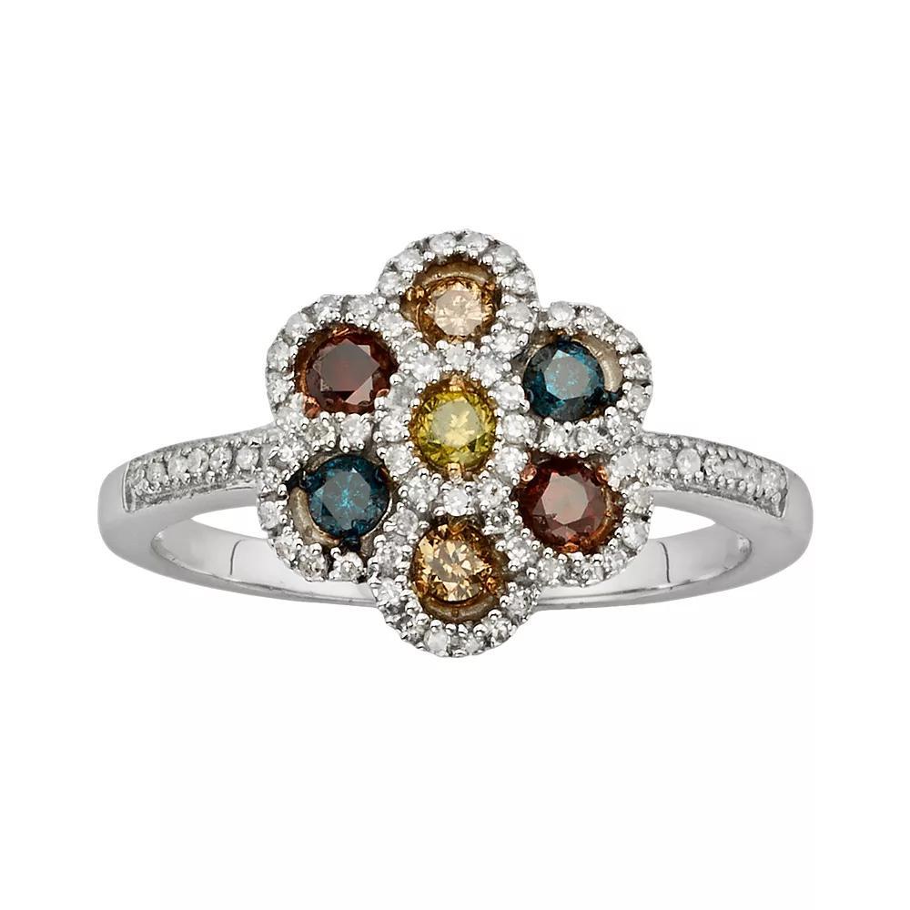 Jewelexcess Sterling Silver 1/2-ct. T.W. Diamond Flower Ring, Women's, Size: 6, Multi Product Image