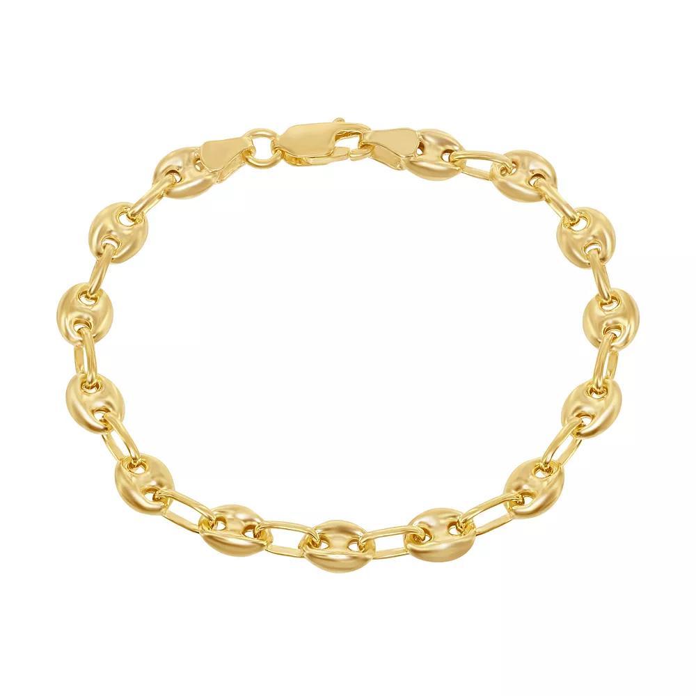 Men's Gold Tone Sterling Silver Puffed Marina Chain Bracelet, Size: 7" Product Image