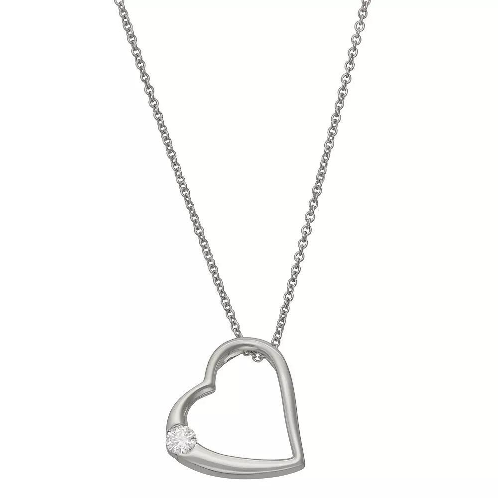 Moissanite Outlet Sterling Silver 1/8 Carat T.W. Lab-Created Moissanite Studded Heart Pendant Necklace, Womens Product Image