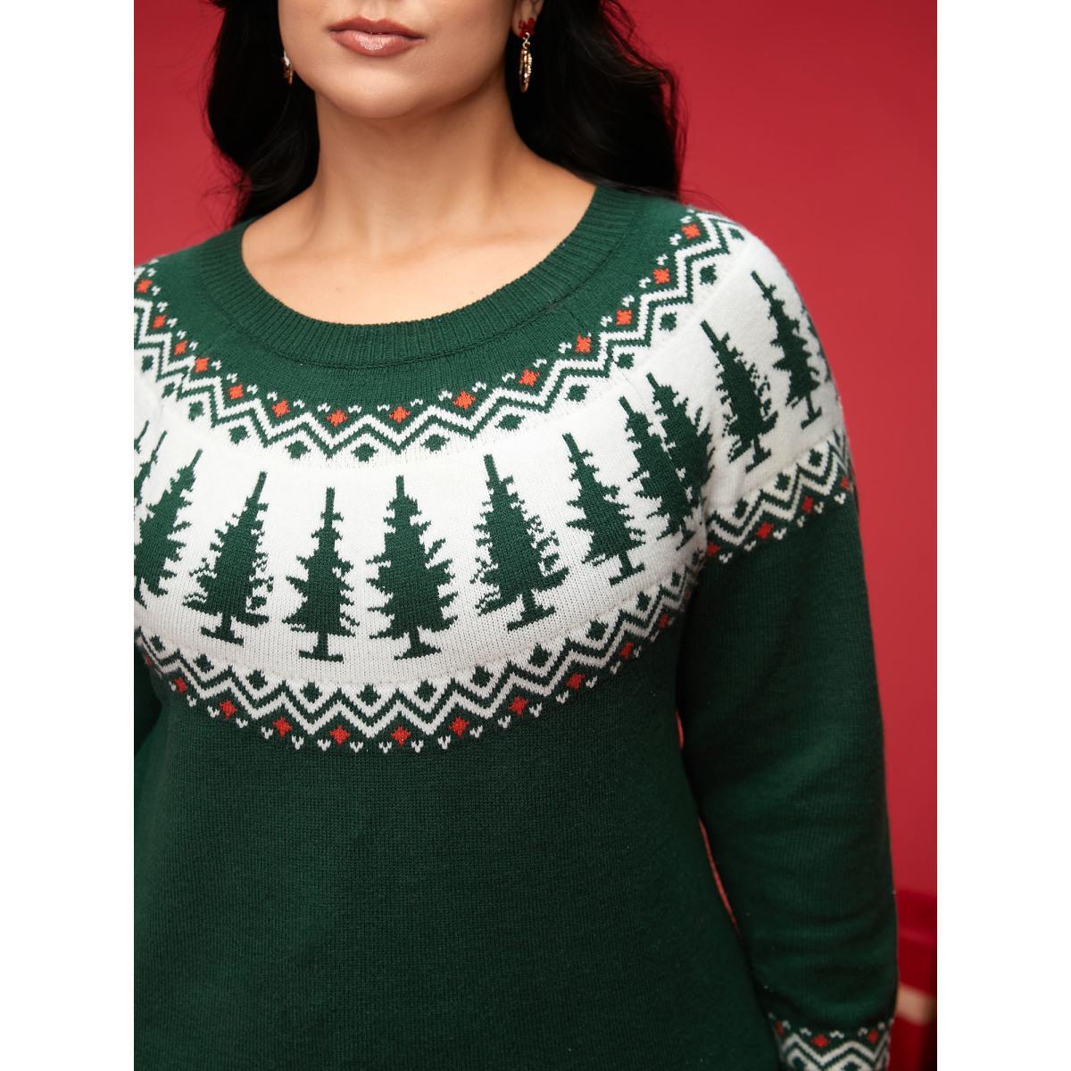 Plus Size Supersoft Essentials Festive Knit Pullover DarkGreen Women Casual Loose Long Sleeve Round Neck Everyday Pullovers BloomChic 22-24/3X Product Image