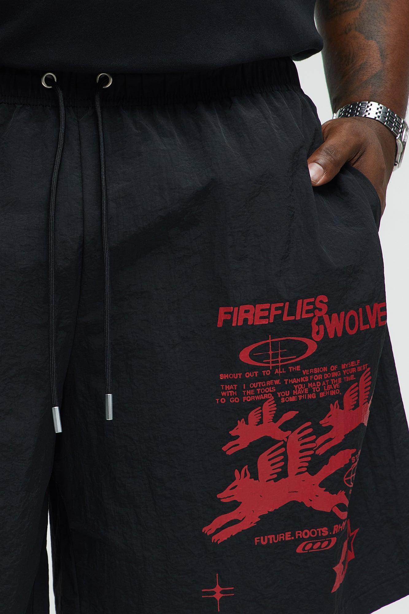 Fireflies And Wolves Graphic Relaxed Shorts - Black/combo Male Product Image