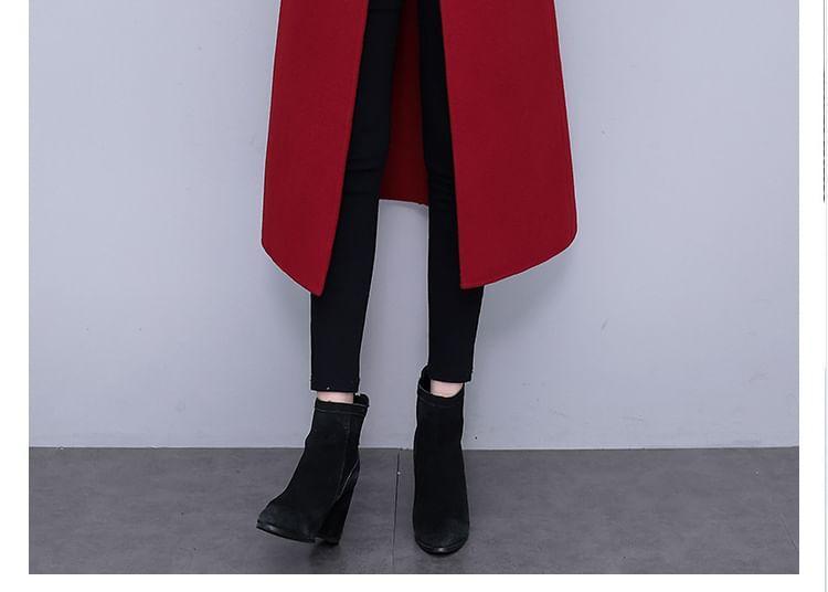 Shawl Collar Plain Midi Double Breasted Coat Product Image