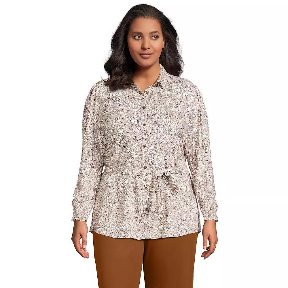 Plus Size Lands' End Women's Tie Waist Shirt, Size: 1XL, Black Product Image
