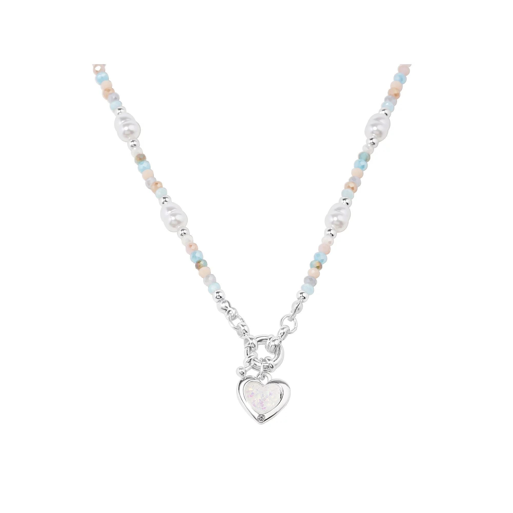 LC Lauren Conrad Sterling Silver Bead & Simulated Pearl Heart Pendant Necklace, Women's, Multi Product Image