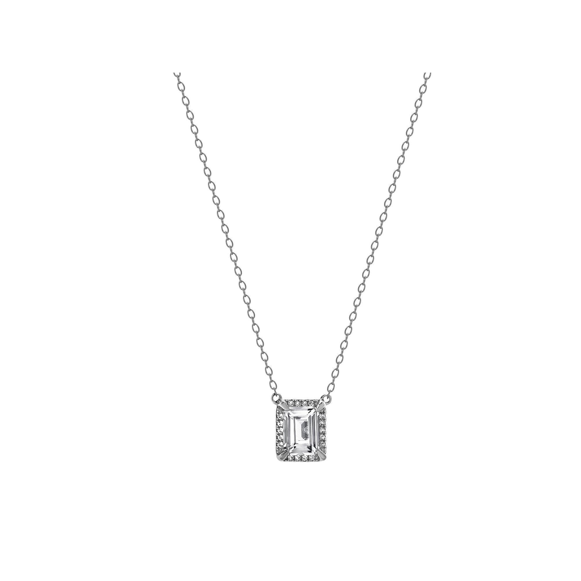 Gemstone Brilliance Lab-Created White Sapphire Square Pendant Necklace, Women's, Size: 18", Silver Tone Product Image