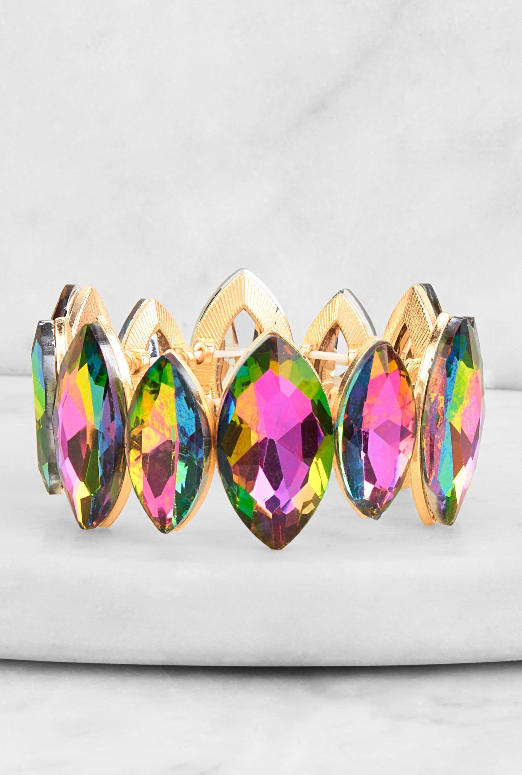 Iridescent Gemstone Statement Stretch Bracelet Female Product Image