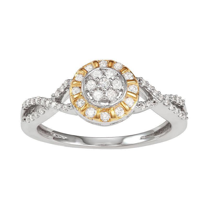 Two Tone Sterling Silver 1/3 Carat T.W. Diamond Halo Ring, Women's, Size: 7, Gold Tone Product Image