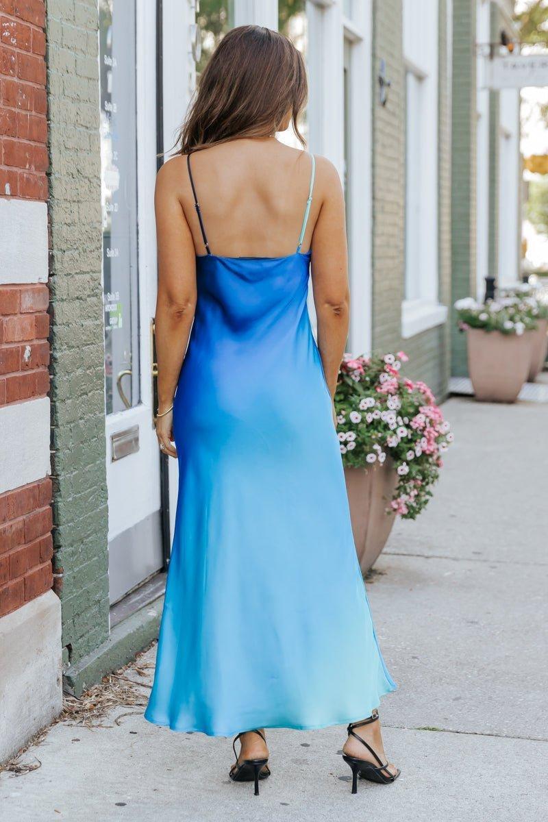 MUSE Blue Ombre V Neck Maxi Dress - FINAL SALE Product Image