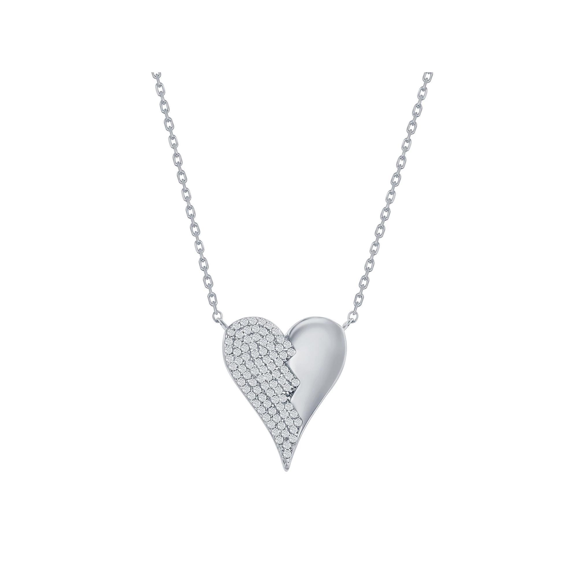 Argento Bella Sterling Silver Cubic Zirconia Broken Heart Necklace, Women's, Size: 16-18" ADJ Product Image