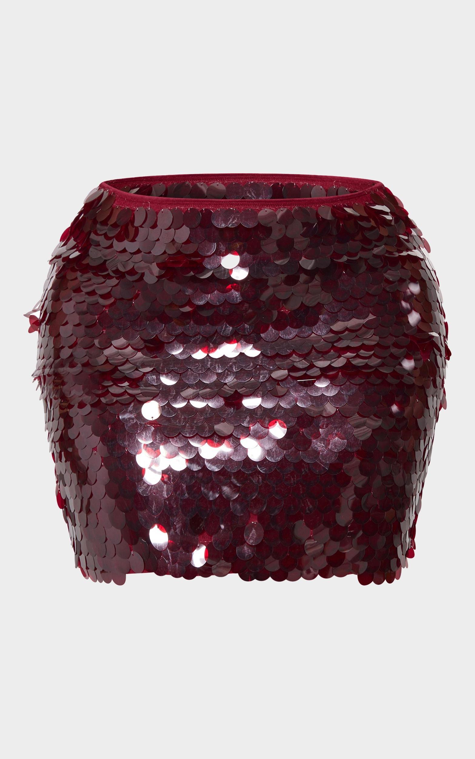Shape Burgundy Disc Sequin Micro Mini Skirt Product Image