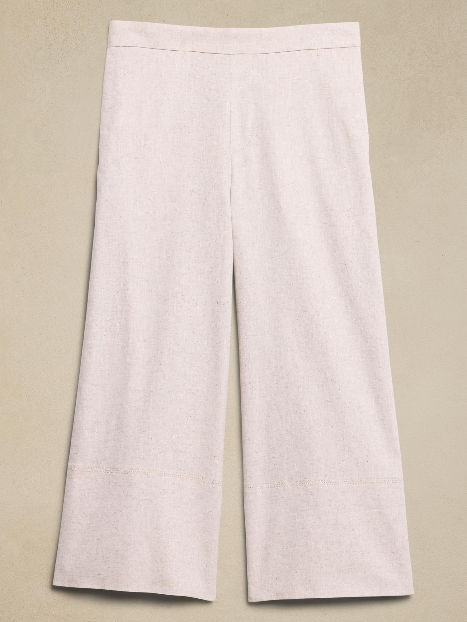 Wide-Leg Linen-Blend Cropped Pull-On Pant Product Image
