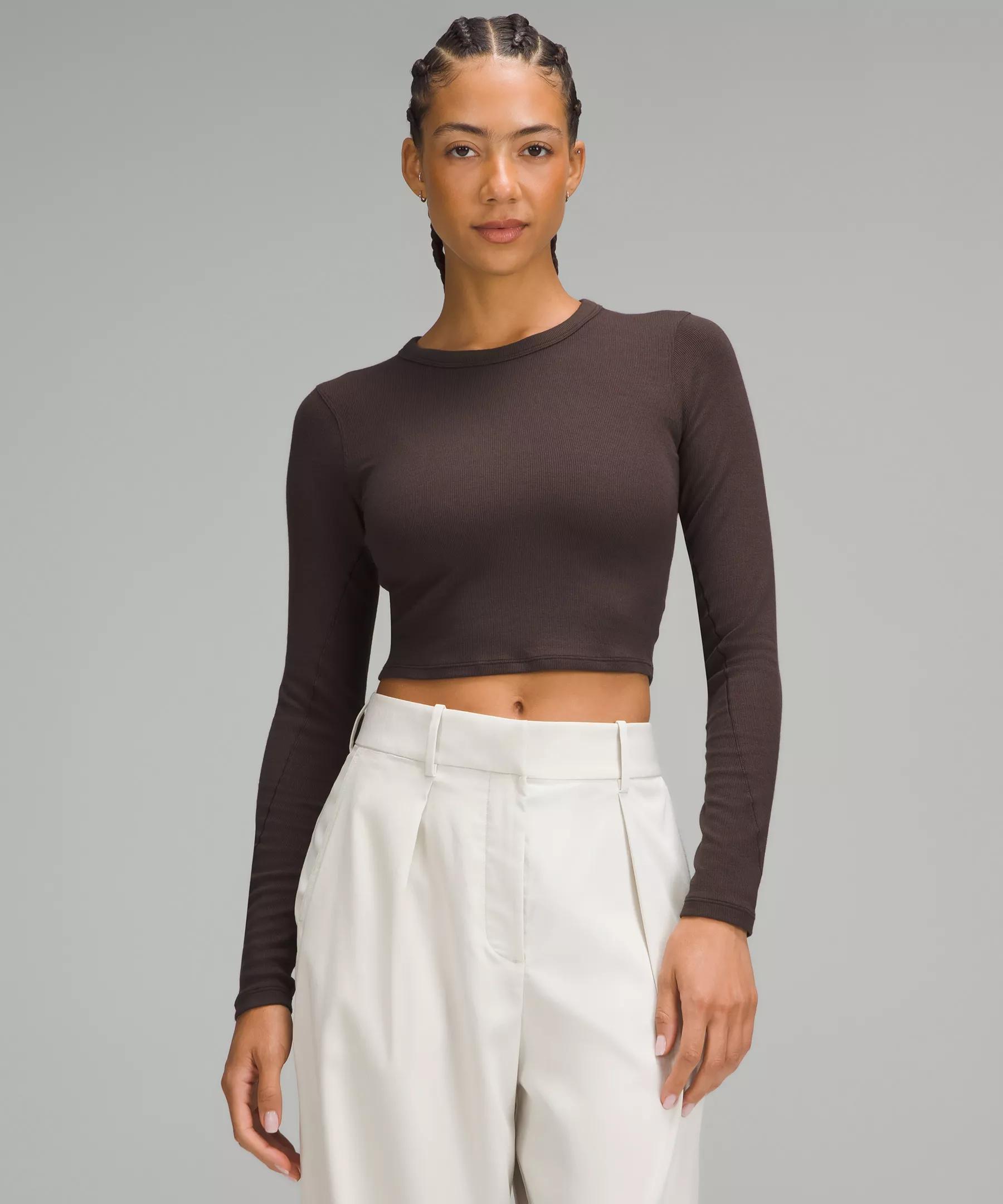 Hold Tight Straight-Hem Cropped Long-Sleeve Shirt Product Image