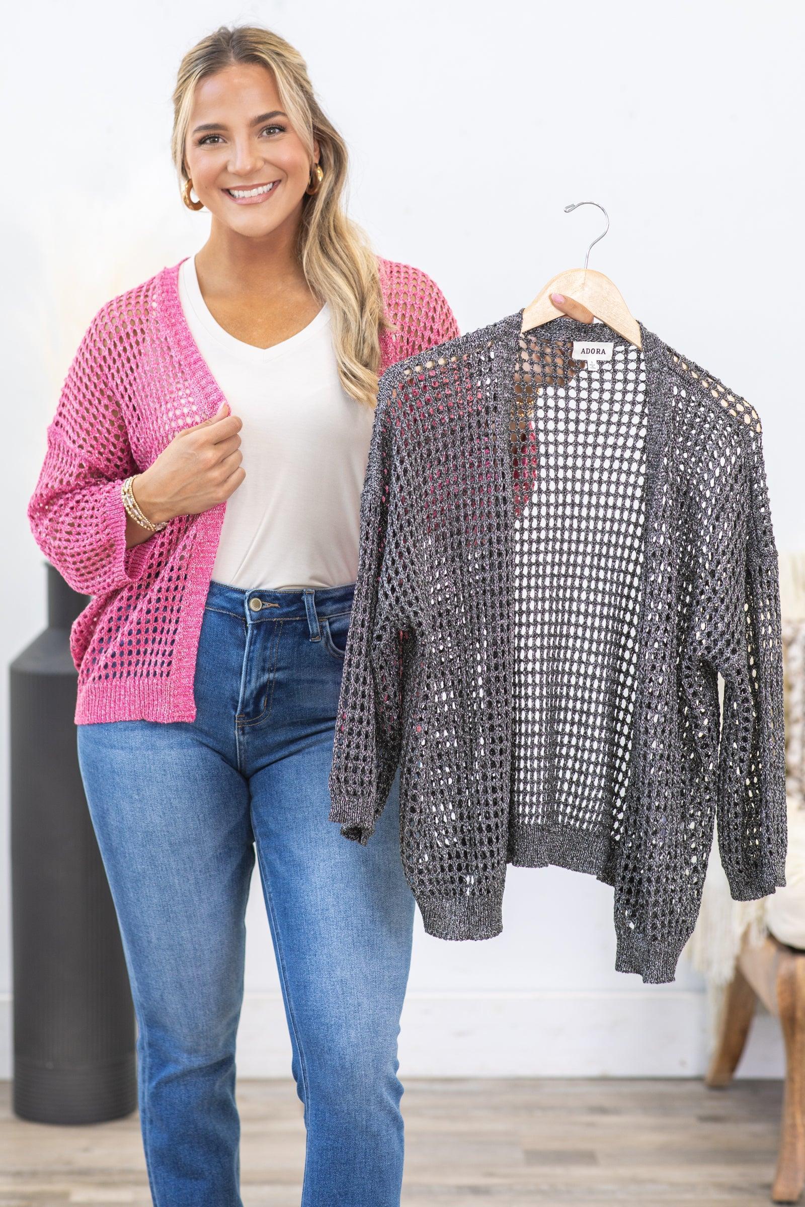 Long Sleeve Crochet Cardigan With Lurex Product Image