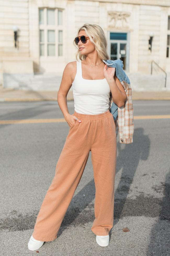 Something Worth Saving Chocolate Acid Wash Pull On Cotton Pants FINAL SALE Product Image