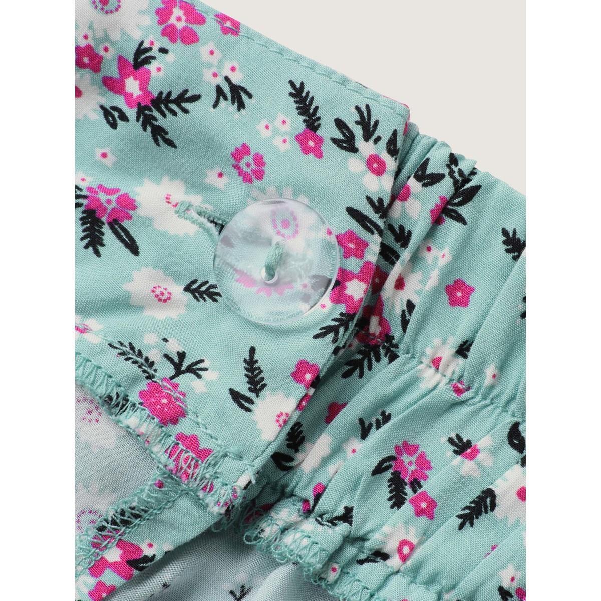 Plus Size Rayon Ditsy Floral Print Side-Tie Maxi Skirt Women LightGreen Resort Loose No stretch Side seam pocket Belt Vacation Skirts BloomChic 14-16/1X Product Image