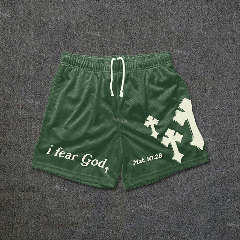 I Fear God Cross Print Graphic Mesh Shorts Product Image
