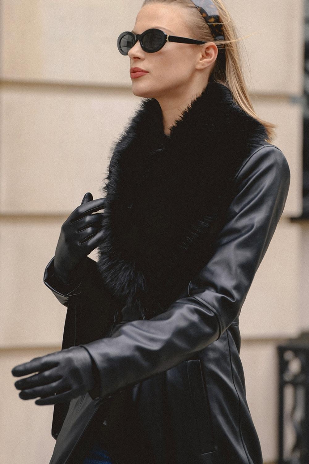 Marcel Black Faux Fur Trimmed Vegan Leather Coat Product Image