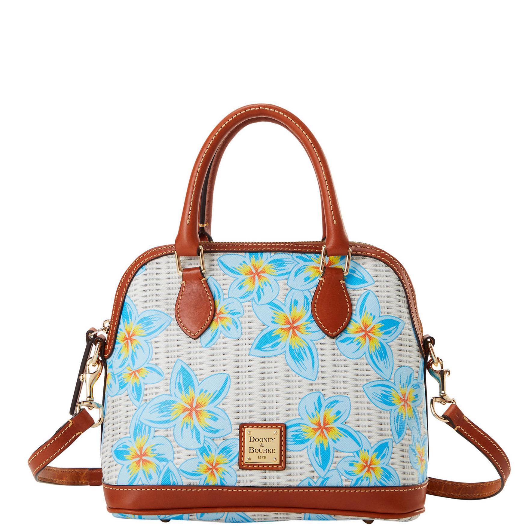 Dooney & Bourke Womens Plumeria Coated Cotton Satchel Bag in Sky Blue White Product Image