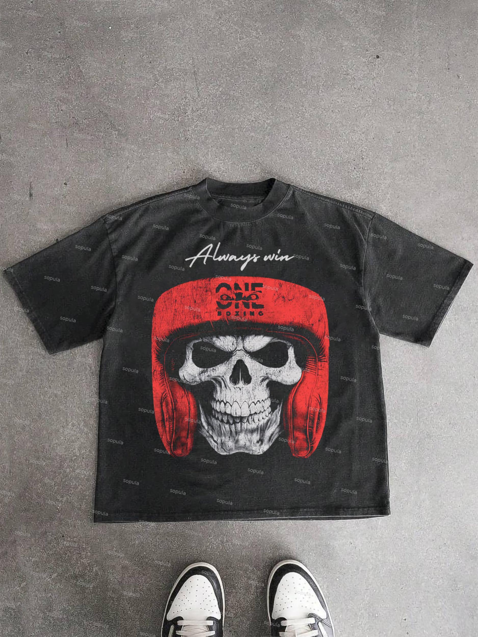 Big Head Skull Boxing Graphic Acid Wash T-shirt Product Image