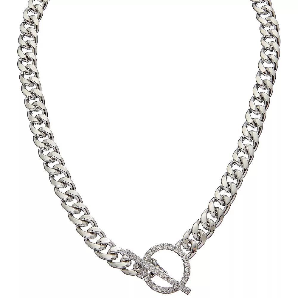 Juvell 18k Gold Plated Cubic Zirconia Thick Chain Toggle Necklace, Women's, Size: 17.5", Silver Tone Product Image