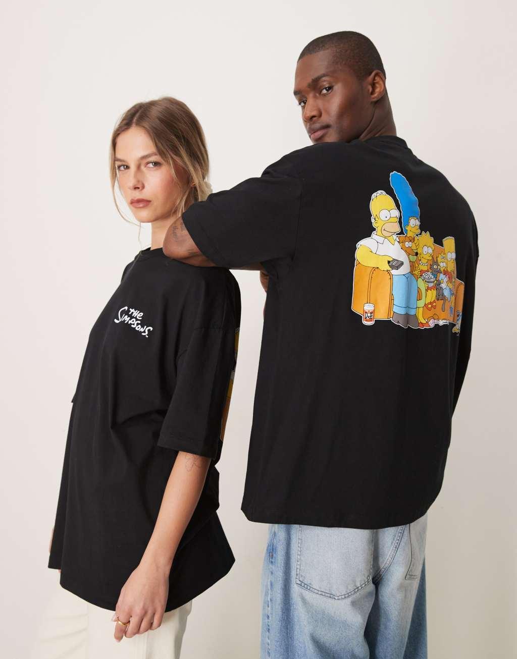ASOS DESIGN oversized licensed T-shirt with The Simpsons prints in black Product Image