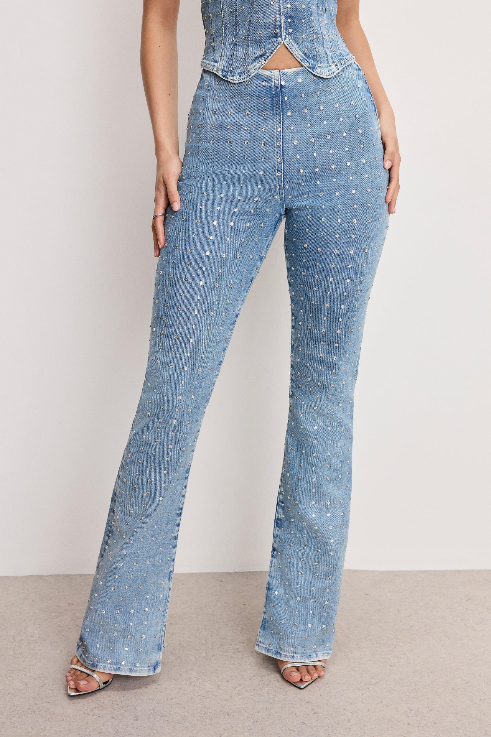 DOLLY CRYSTAL DENIM PULL ON PANTS | INDIGO1023 Product Image