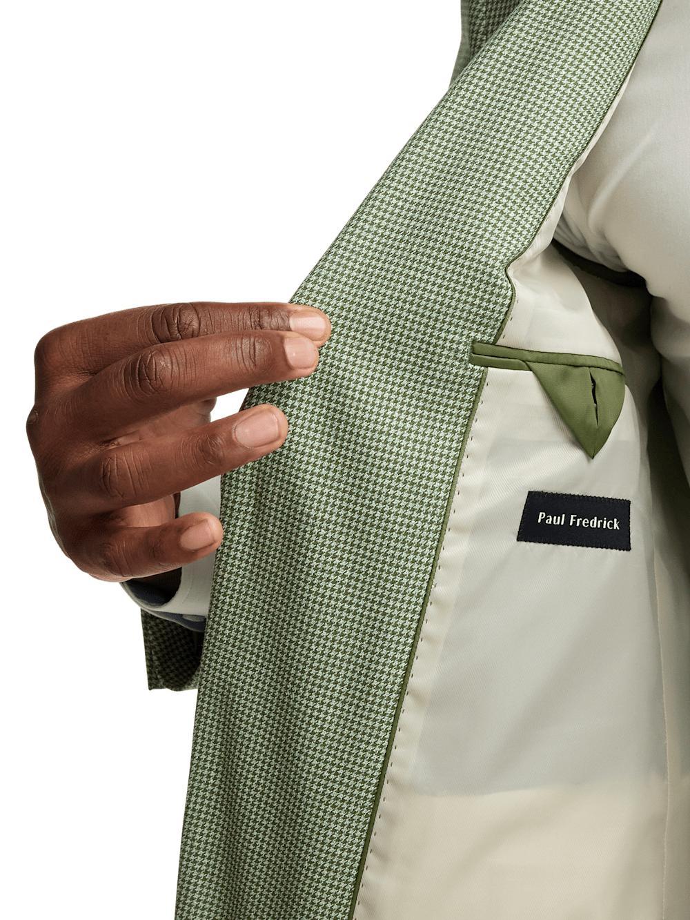 Cotton Blend Houndstooth Single Breasted Notch Lapel Suit - Green Product Image