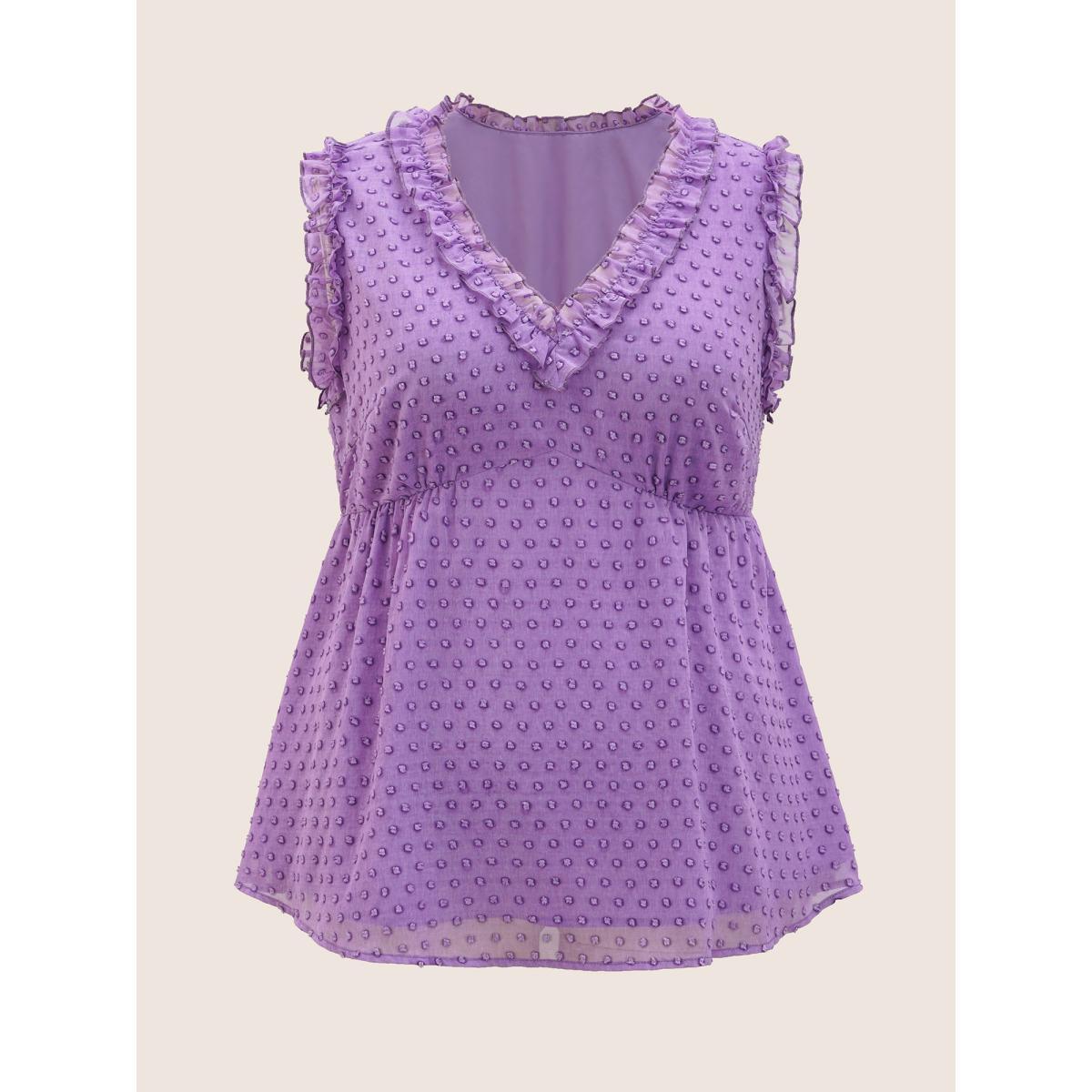 Plus Size V Neck Chiffon Textured Frill Trim Tank Top Women Mauve Elegant Texture V-neck Everyday Tank Tops Camis BloomChic 26/4X Product Image