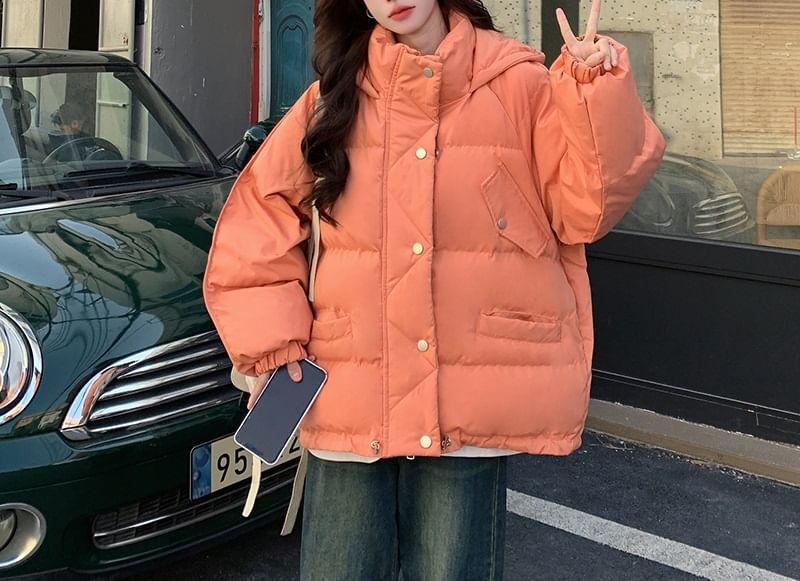 Hooded Plain Oversized Puffer Jacket Product Image