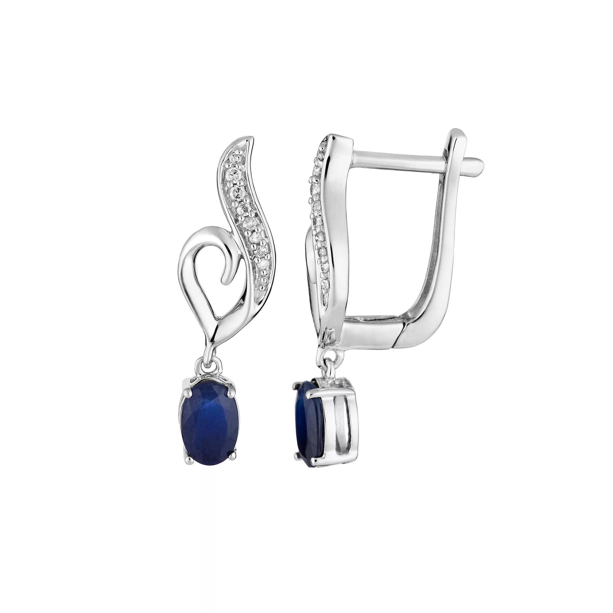 10k White Gold Sapphire & Diamond Accent Heart Latch Back Earrings, Women's, 10k Whgold Product Image