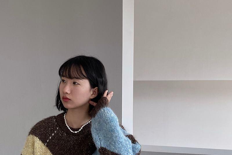 Crew Neck Argyle Sweater Product Image