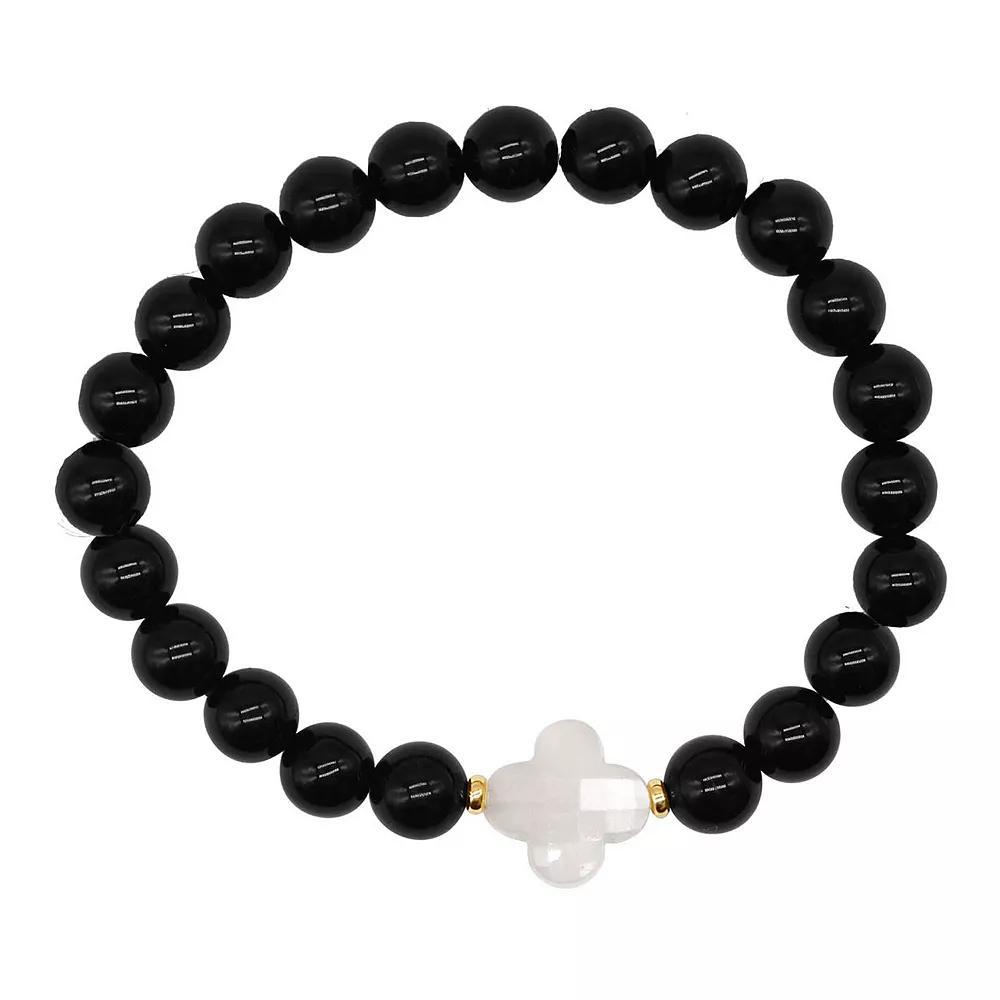 Jewelmak 14k Gold Black Onyx & Moonstone Stretch Bracelet, Women's, Size: 7.5" Product Image