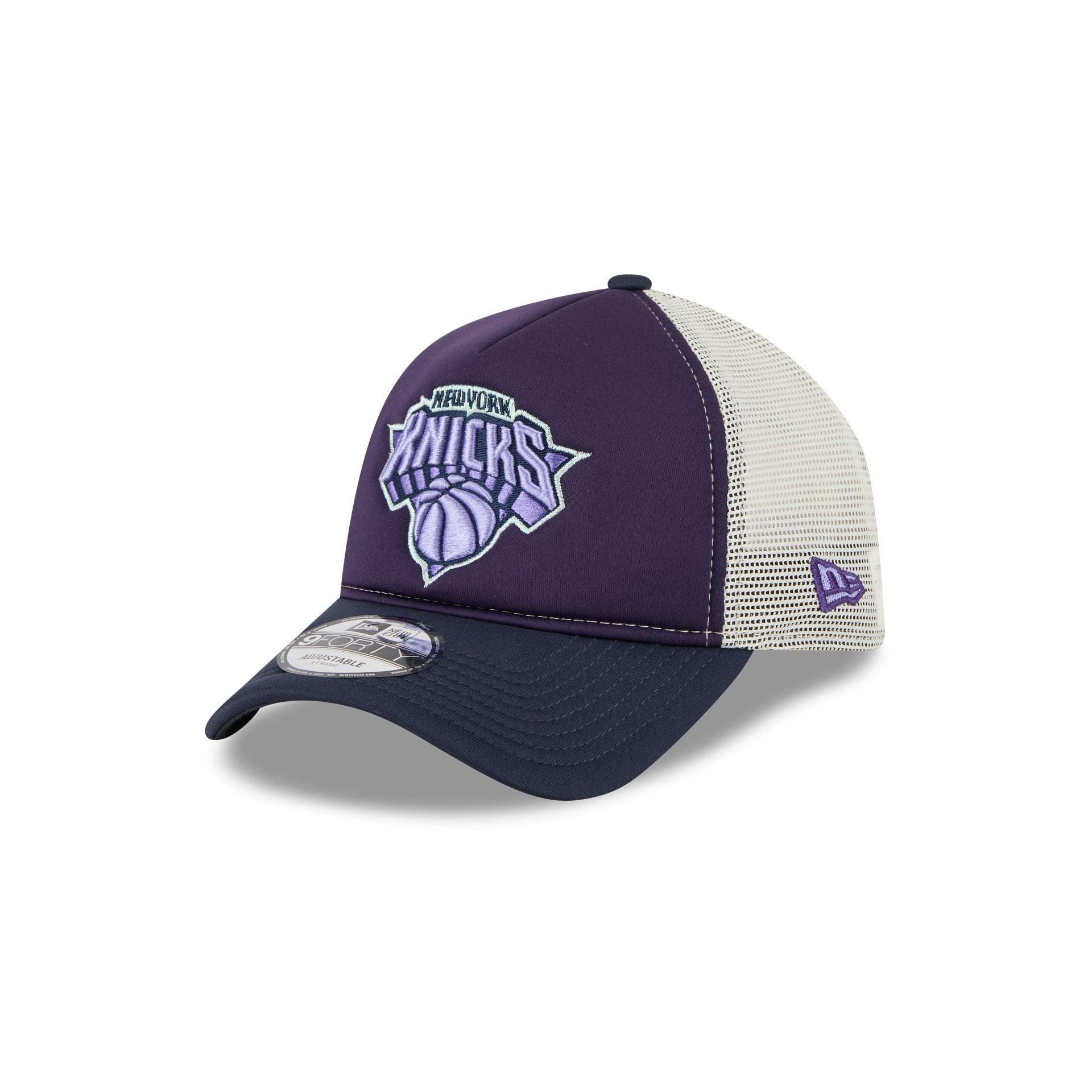 New York Knicks Navy Purple 9FORTY A-Frame Trucker Hat Male Product Image