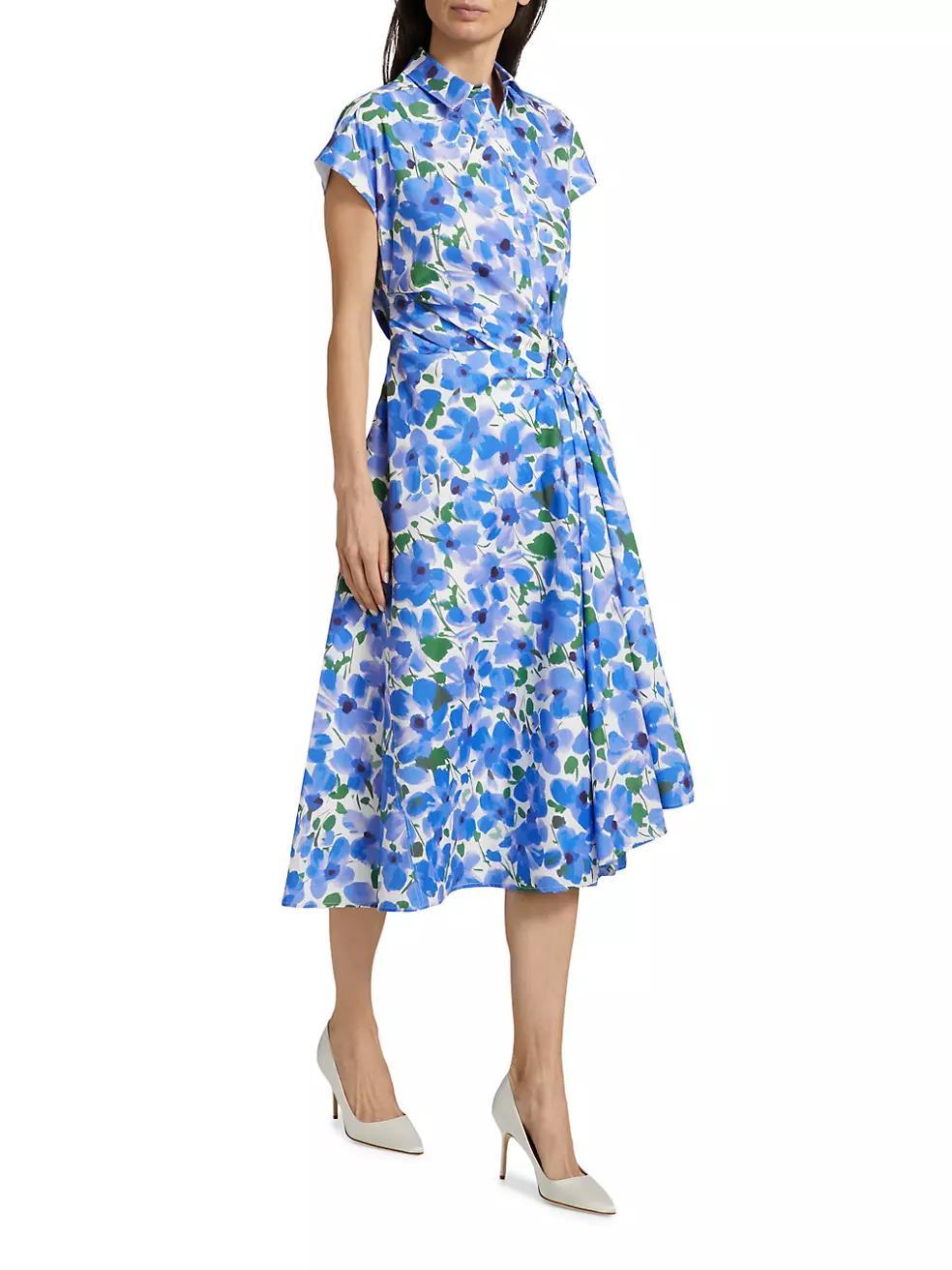 Collared Faux Wrap Cap-Sleeve Dress Product Image