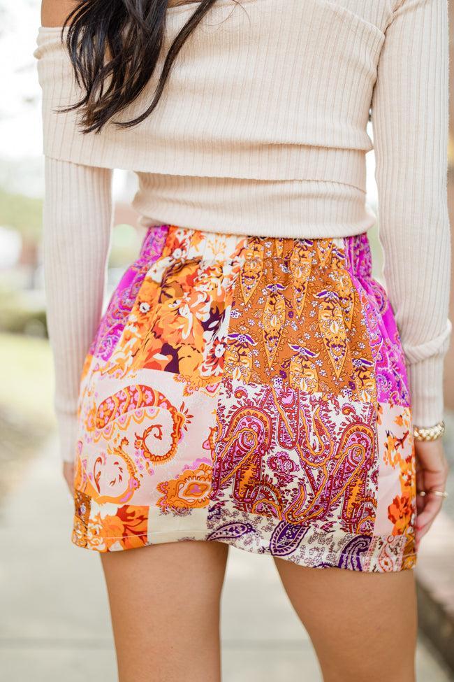 Call Me Later Purple Patch Print Mini Skort FINAL SALE Product Image