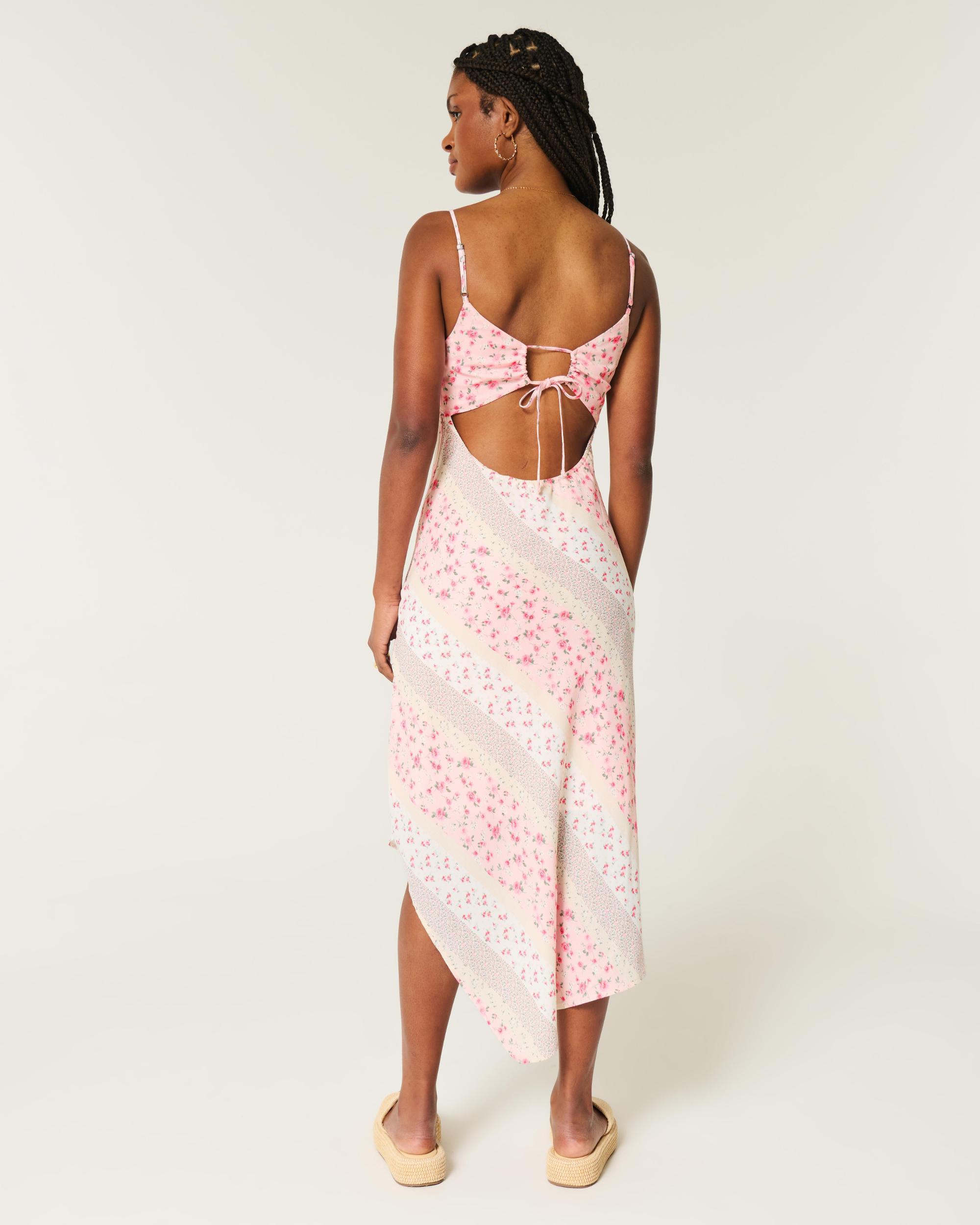 Asymmetrical Crepe Open-Back Midi Slip Dress Product Image