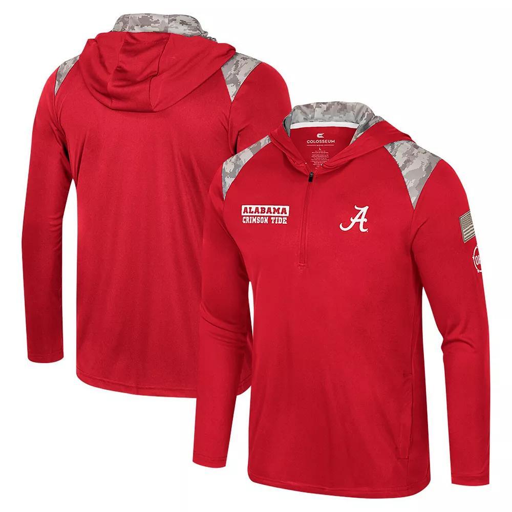 Men's Colosseum Crimson Alabama Crimson Tide OHT Military Appreciation Quarter-Zip Hoodie Jacket, Size: Large, Red Product Image